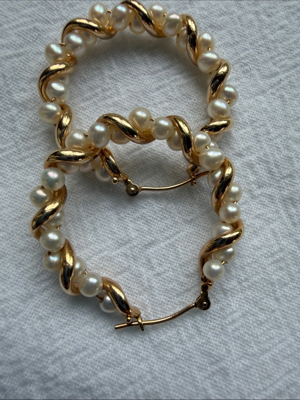 Vintage 14k Solid Gold Pearl Twist Hoop Earrings 4.8 grams